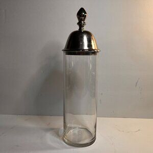 Clear Glass Cylinder Vase w/ Metal Lid 9" - 13" w/ Lid Christmas Craft Preowned